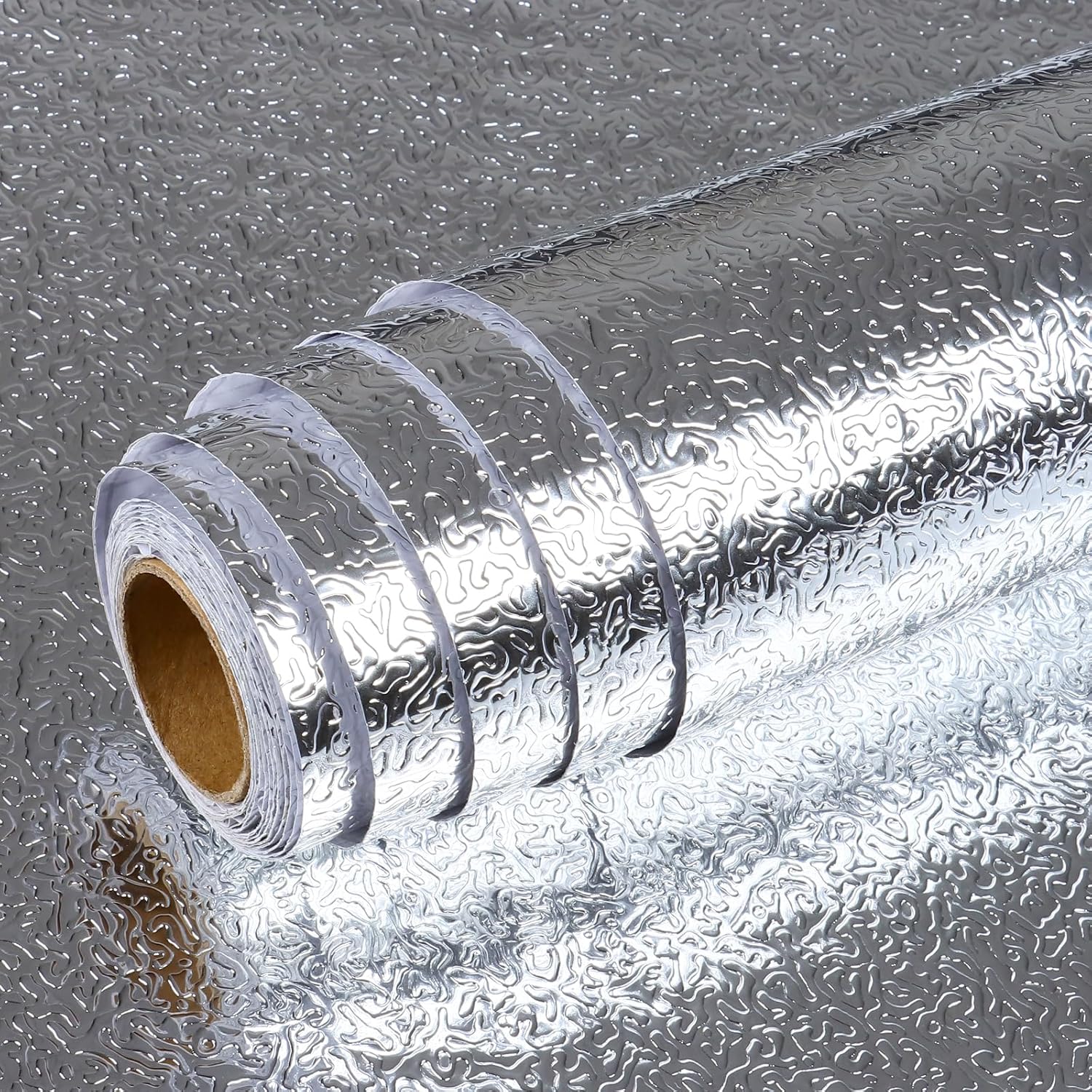 Marble Pattern Kitchen Backsplash, Peel & Stick Aluminum Foil Contact Paper, Oil-Proof Heat Resistant Wall Sticker, Marble Backsplash Wallpaper