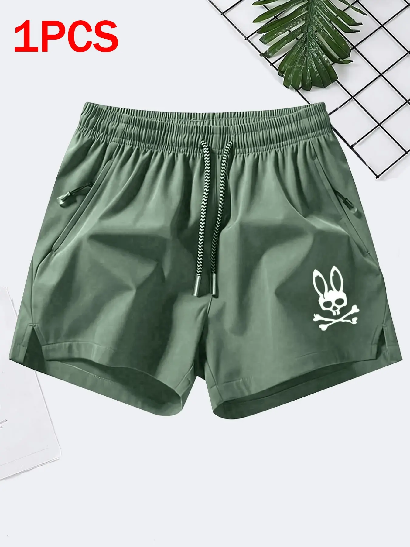 Summer Men's Skull Rabbit Print Shorts, Fashionable Summer Shorts, Casual Loose Fit Breathable Sports Trunks, Three-Quarter Beach Pants, Comfortable and Stylish