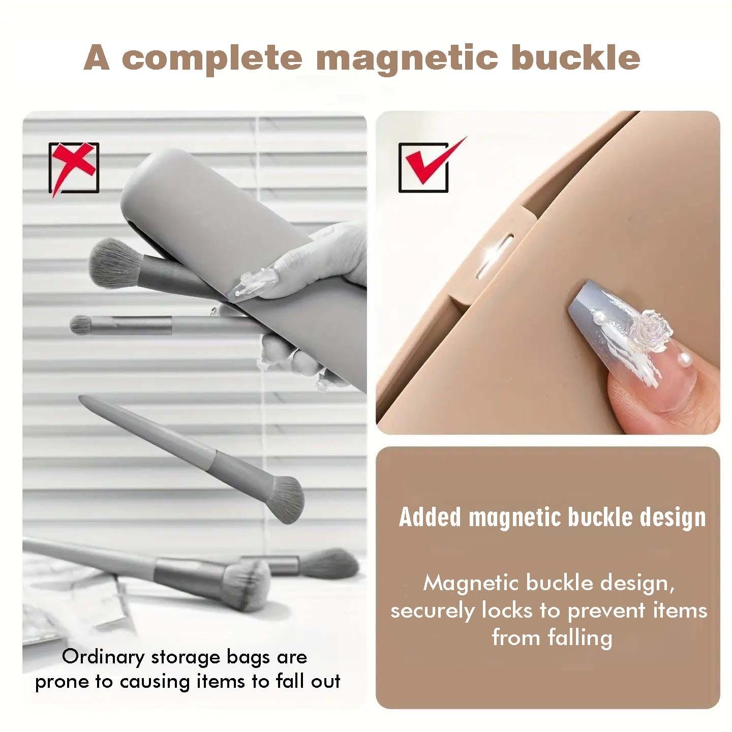 Silicone Makeup Brush Storage Bag Waterproof Makeup Brush Travel Holder Magnetic Portable Cosmetic Bag Multipurpose