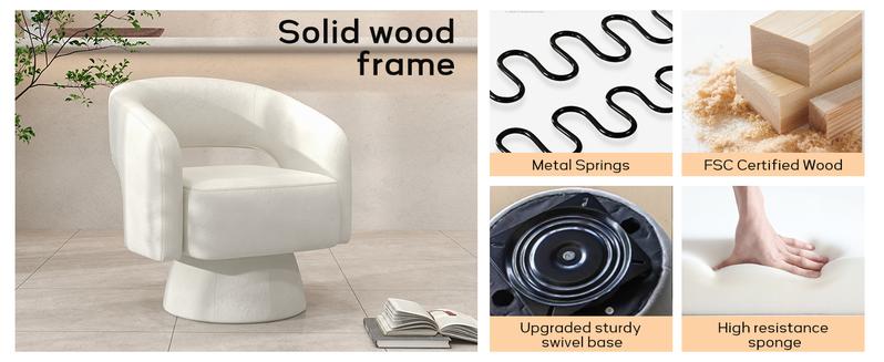 [New Year New Me] Ebello 21.3" Wide swivel chair, modern luxury velvet decorative chair, comfortable round armrests, 360-degree rotating bucket chair, suitable for living room, bedroom office, beige