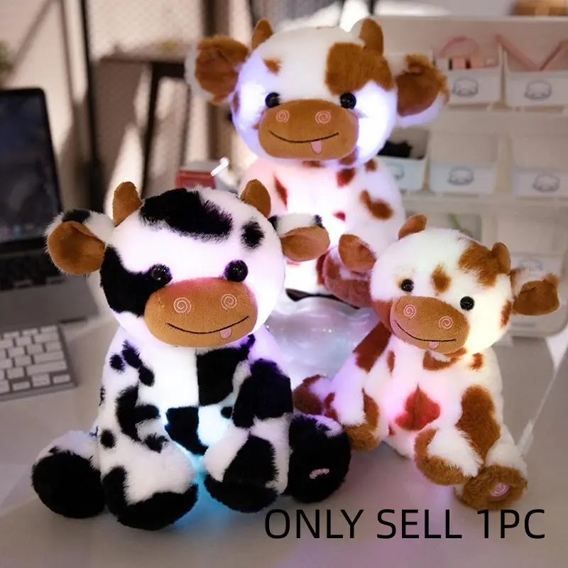 LED Cow Plush Toys in 2 Sizes, Glow-in-the-Dark Cuddly Cow Stuffed Animal Kawaii Plush, Soft Adorable Stuffed Huggable Collectible, Cute Cow Design Birthday Gift, Stuffed Farm Animals