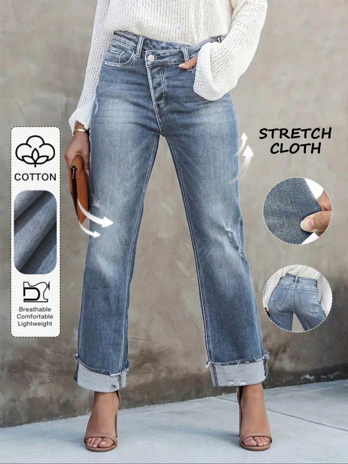 Women's Solid Color Jeans, Casual Comfy Denim Pants for Daily Wear, Ladies Bottoms for All Seasons