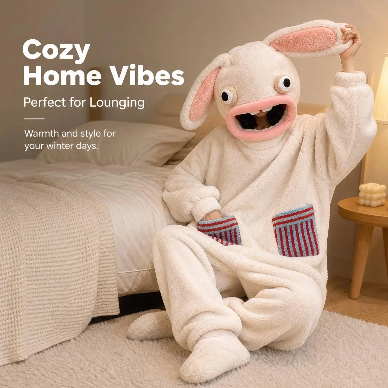 Funny Big Mouth Bunny Onesie Pajamas with Matching Foot Slippers Soft Fleece Cartoon Cosplay Loungewear for Halloween Party Sleepover Nightwear Womenswear Nightwear Womenswear Animation Birthday Bottom  Coral Costume Carnival Check Colorful Cute