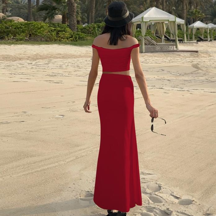 Women's Solid Color Off Shoulder Top & Skirt Two-piece Set, Casual Fashion Cozy Top & Skirt for Daily Outdoor Wear, Ladies Clothes for Summer, Chic Skirt Sets