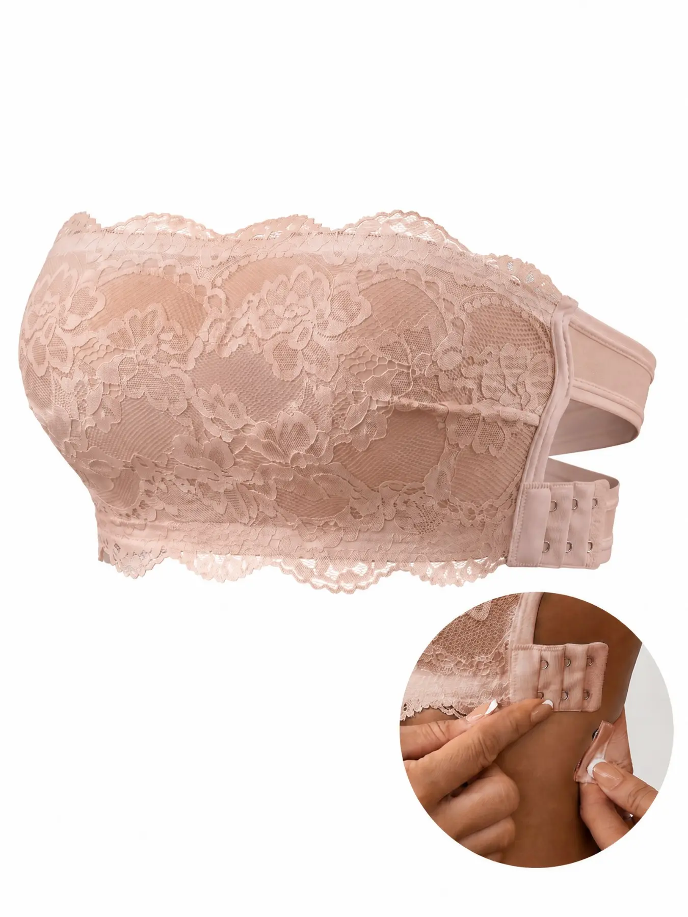 Four-Seasons Floral Lace Strapless Bra, Casual Lined Full Coverage Bralette, Medium Support, Perfect for Tank Tops & Off-The-Shoulder,ropa de mujer