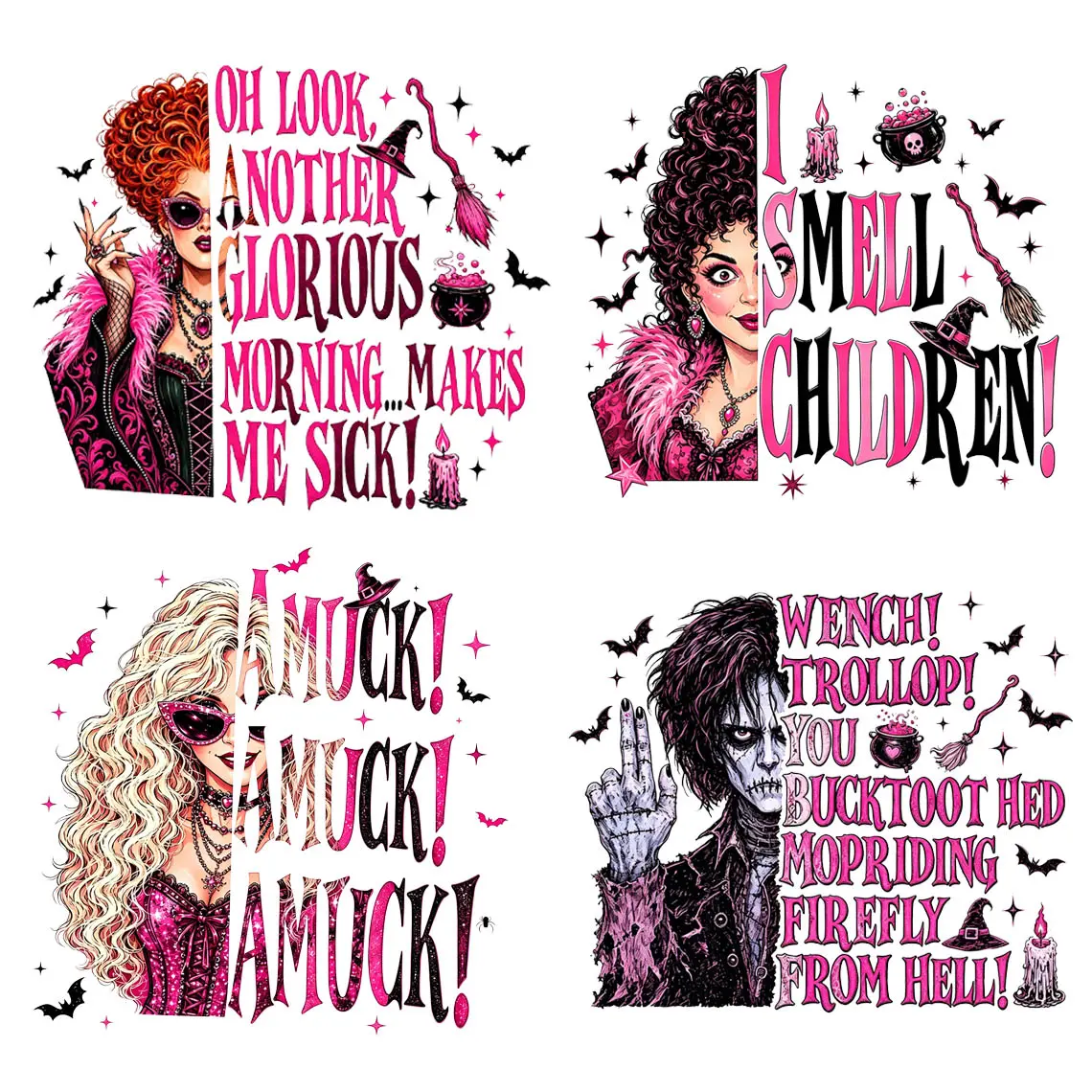 "Salem Witch Insults" DTF Transfer - Spooky Season Vibes - Wicked · Fierce · Playful - Suitable For T-shirts, Bags & Fabric Decor, Washable Iron-On Stickers, Halloween Witch Heat Transfer Decals