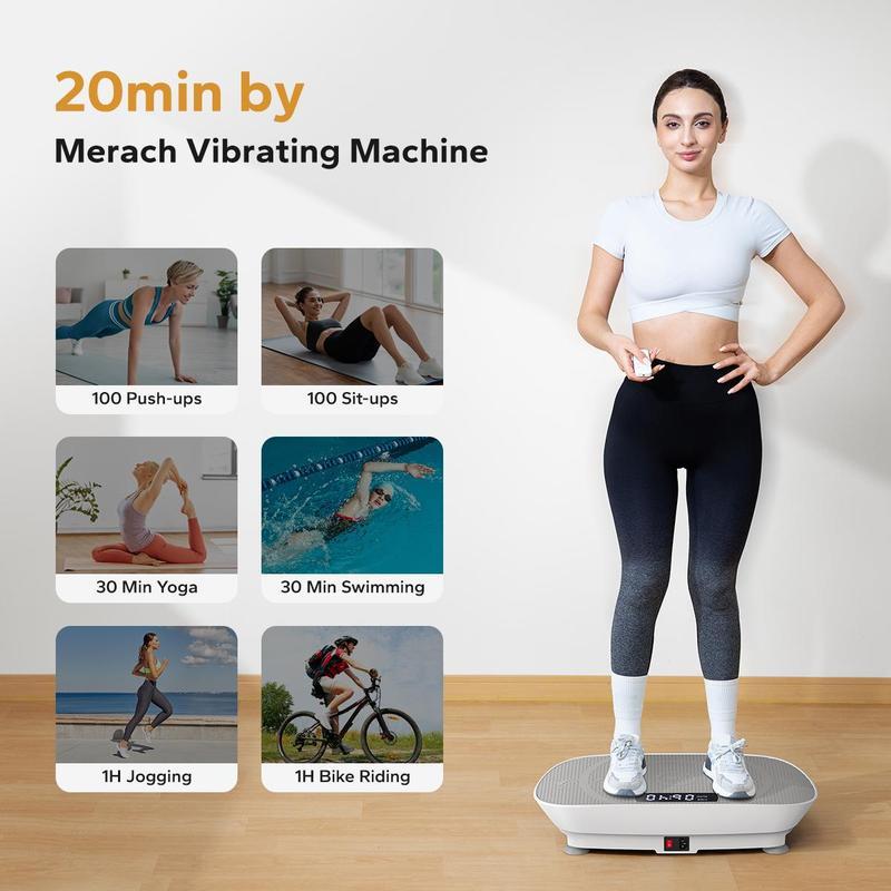 MERACH Vibration Plate Exercise Machine, Vibrating Plate with Bluetooth and LED Lights, Workout Equipment for Women, Vibration Plate for Lymphatic Drainage