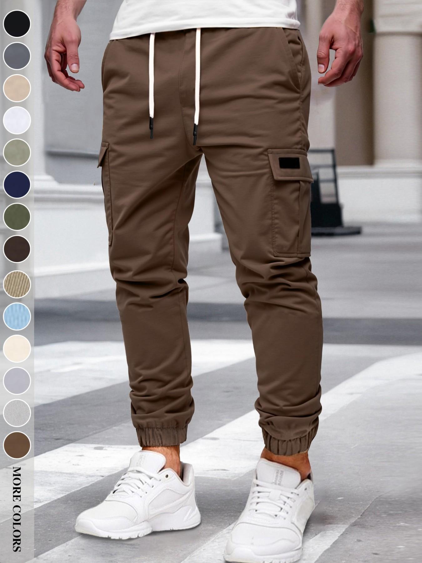 Men's Fall/Winter Everyday Urban Streetwear Cargo Jogger Pants with Cuffed Ankles and Large-Capacity Pockets, Work, Outdoor, City, Slim Fit, Trendy, Casual, Youthful, Minimalist, Versatile, Textured, Individual, Sporty