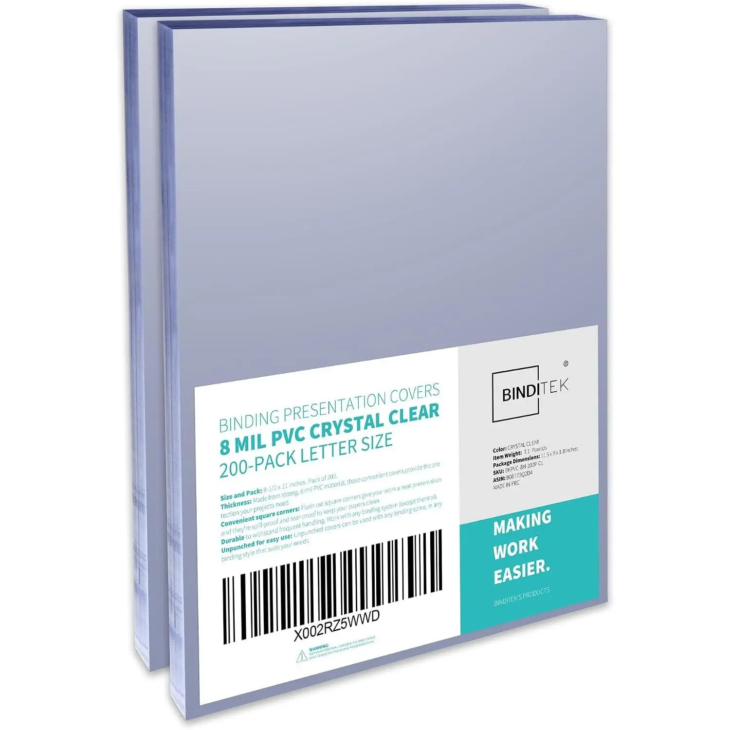 8 Mil Clear PVC Binding Covers, 8.5 x 11 Inches, 200 Pack