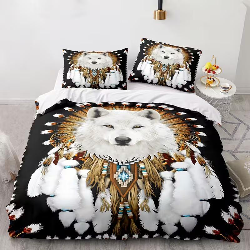 3-Piece Wolf Pattern Bedding Set, Soft Polyester Duvet Cover & Pillowcases, Modern Digital Print Design, Ideal Gift for Home Decor