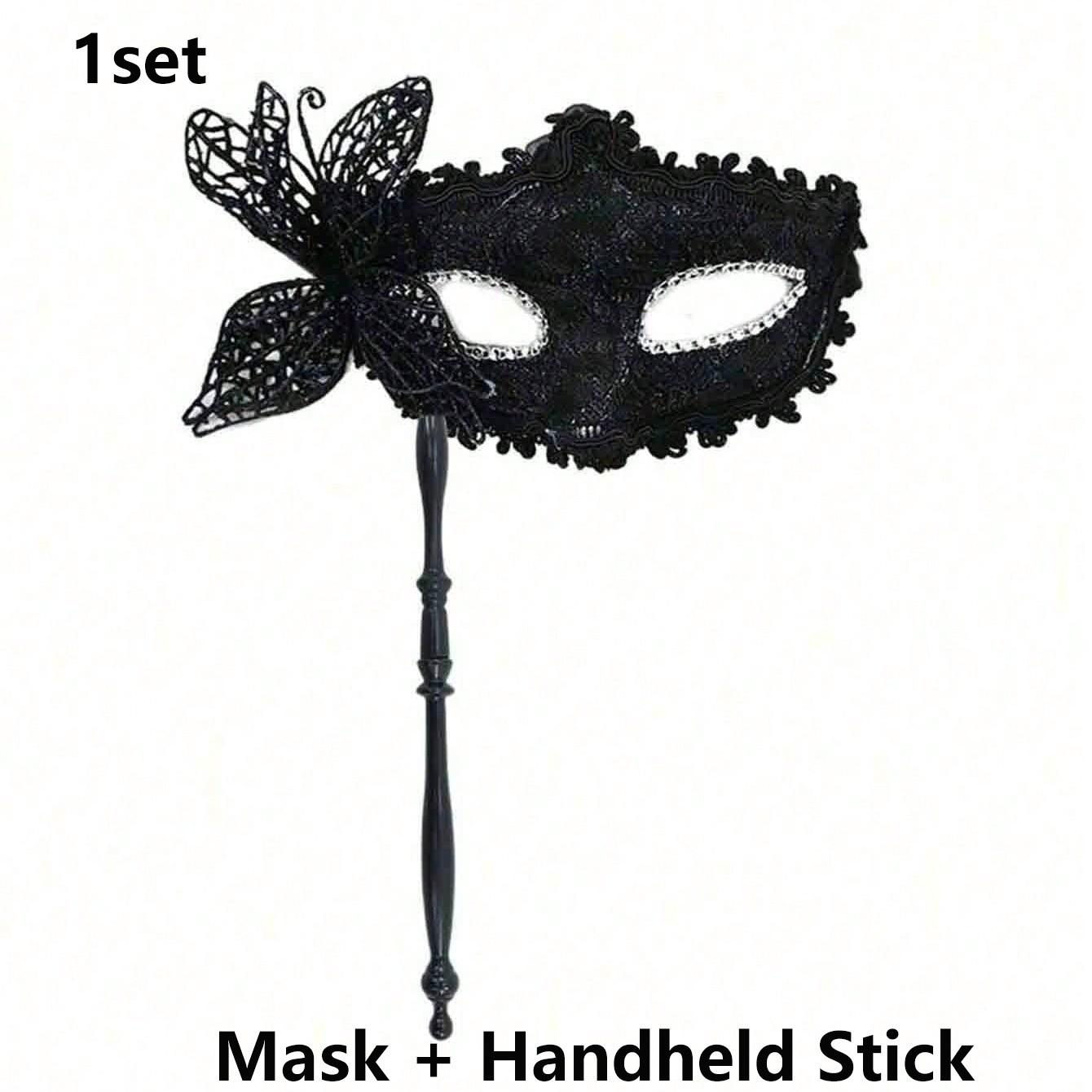 Women's Masquerade Mask Set with Handle, Half Face Floral Party Masks, Fashionable Props for Parties, Festivals, Performances, Valentine's Gift