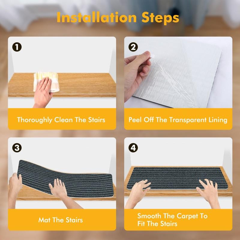 10-Pack Self-Adhesive Non-Slip Stair Mats, 70cm X 22cm, Durable Safety Rugs for Home & Pets, Easy Installation, Secure Steps