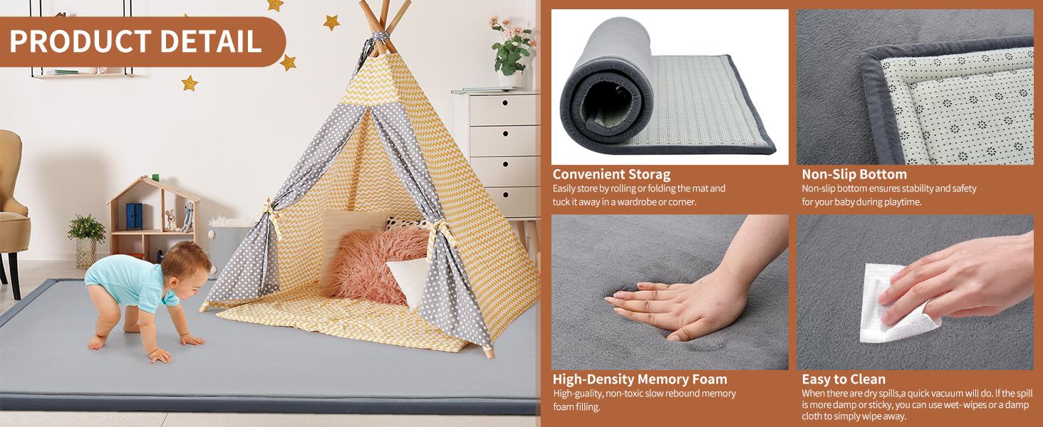 SLSY Baby Play Mat Memory Foam Nursery Rug Area Rug Yoga Mat Playmat Crawling Mat for Baby,Toddlers,Kids,Floor Mat Tatami Mat for Living Room Non-Slip 1.4" Thick