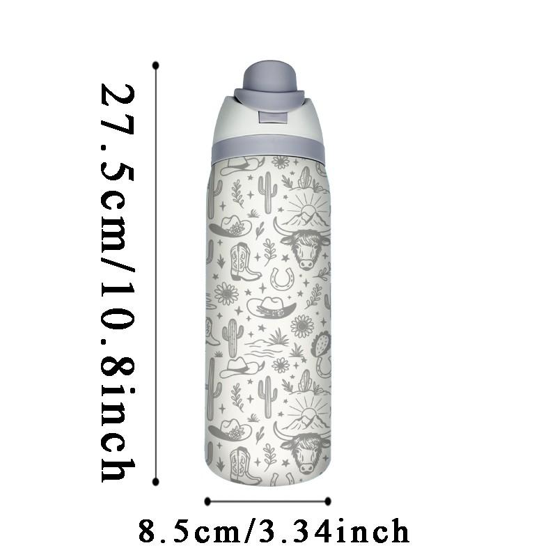 32oz Dual-Use Sports Water Bottle, Western Cowboy Pattern, Stainless Steel Large Capacity Double Wall Insulated Tumbler, Perfect Gift for Women, Drinkware Stylish Flasks, Leakproof Insulated Tumbler