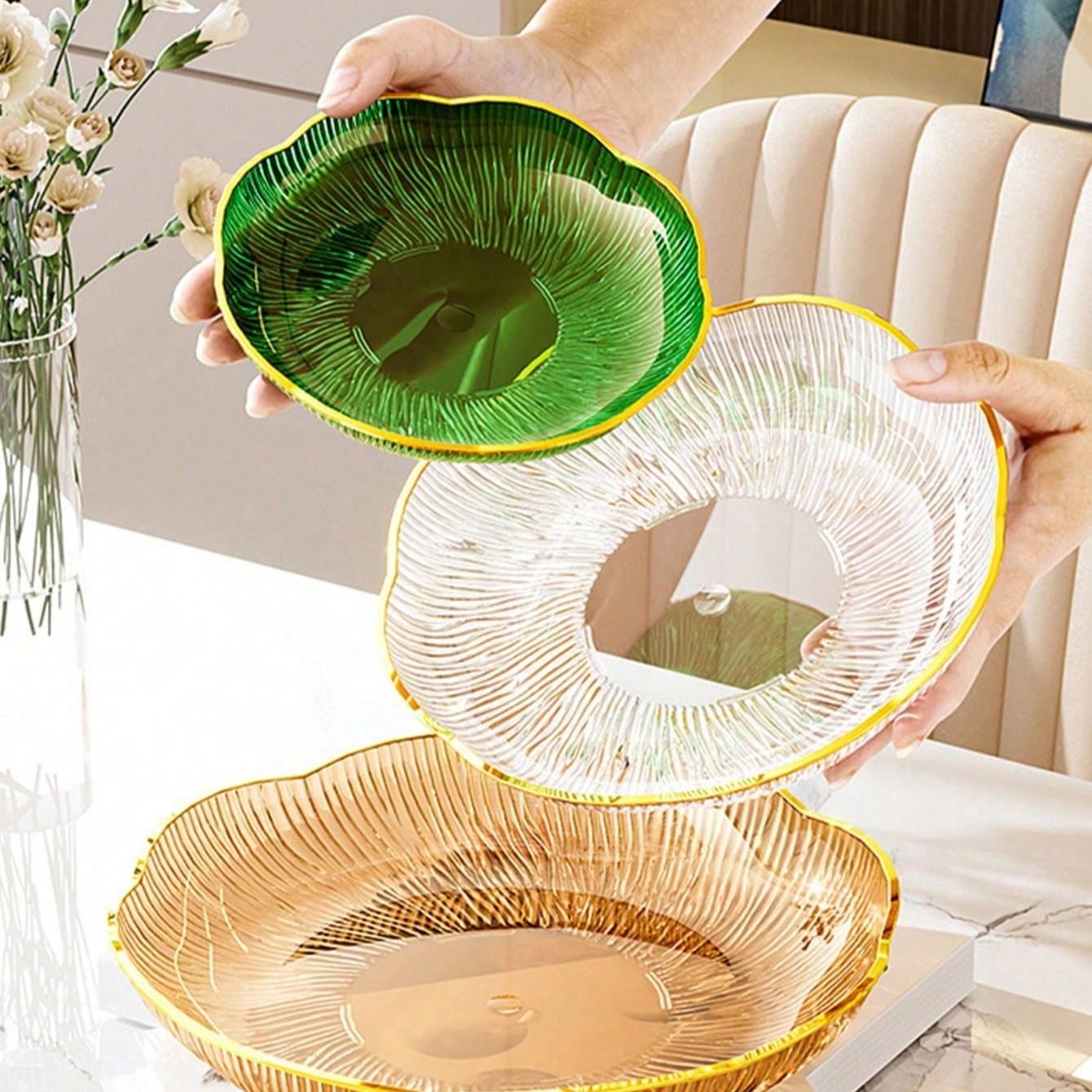 10pcs Plastic Plates with Golden Edges, Easy to Clean Reusable Dessert Snack Fruit Bread Hot Dog Steak Plates