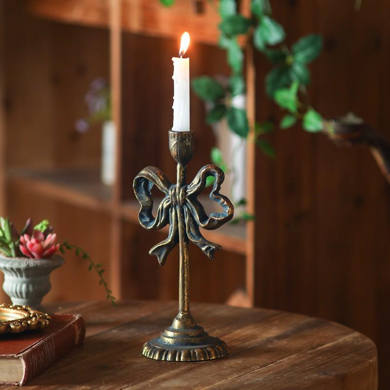 American-Style Vintage Distressed Ironwork Carved Candlestick, Decorative Handicrafts for Living Room Entrance Display, Creative Home Décor Item
