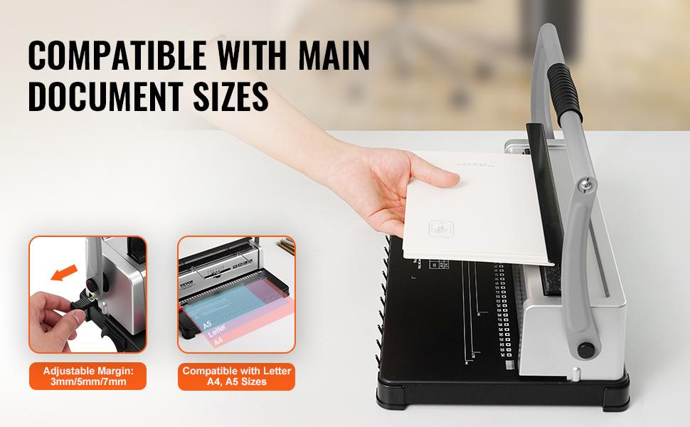 VEVOR Coil Spiral Binding Machine, Manual Book Maker 34-Holes Binding 120 Sheets, Punch Binder with Adjustable 3/16 - 9/16 Coil Binding Spines and Side Margin, for Letter Size, A4, A5