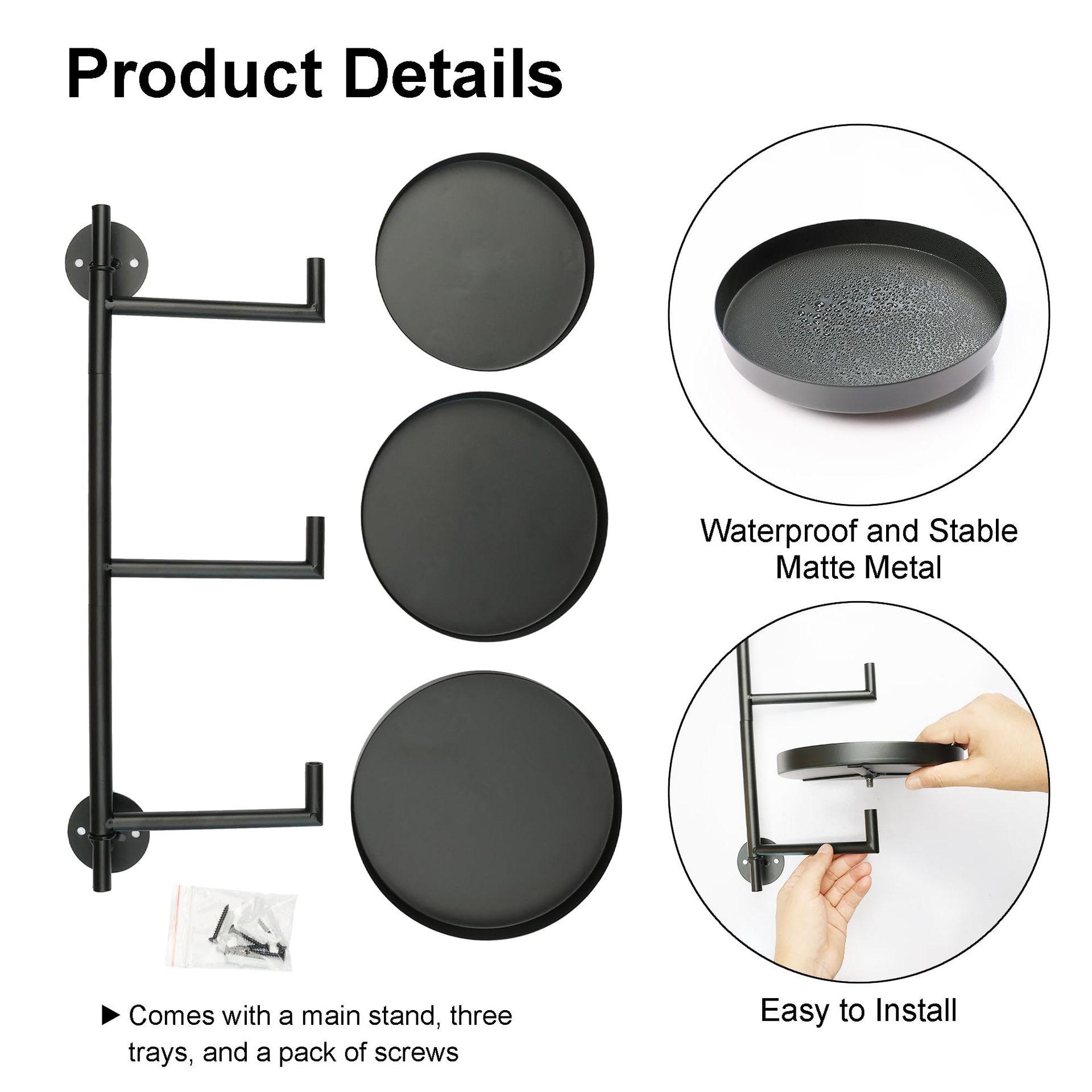 Wall Mounted Plant Shelf, 1 Count 3-layer Rotatable Plant Stand, Multipurpose Plant Display Rack, Home Organizer for Living Room Balcony Garden