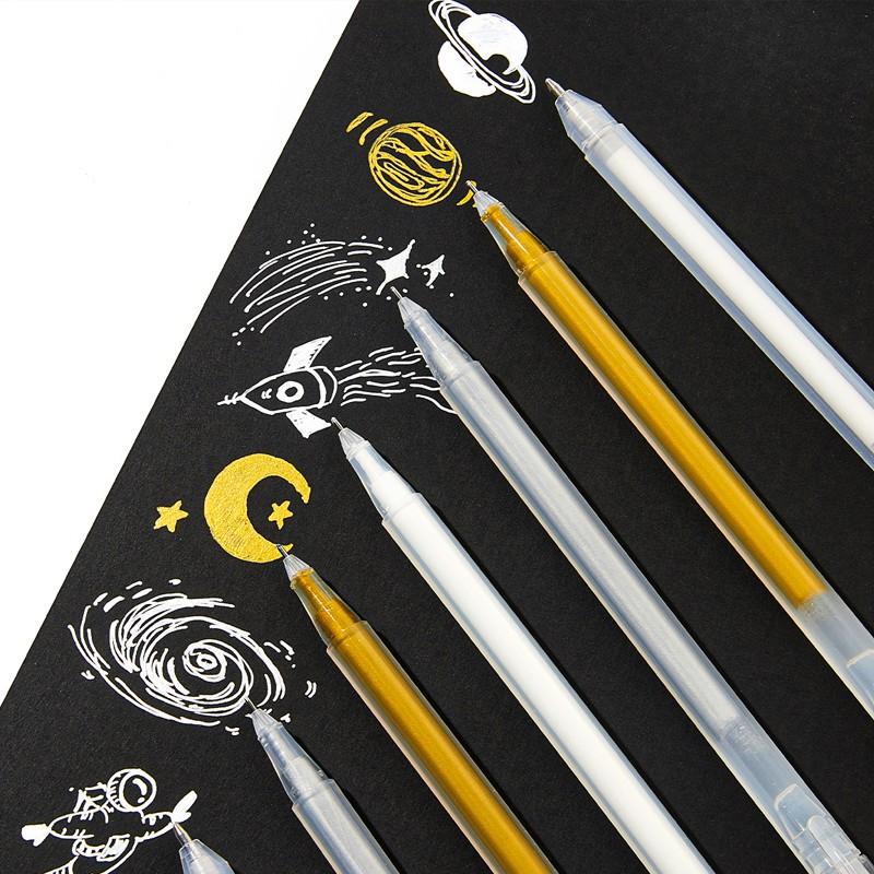9pcs Graffiti Pen Set, Gold Silver Highlighter Pens, Student Drawing Sketching Tools, DIY Stenciling Markers