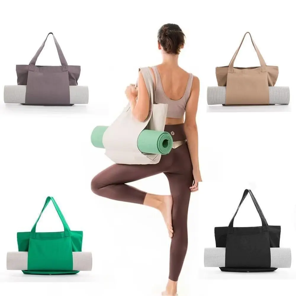 Premium Canvas Yoga Mat Carrier Bag, Multi-Pocket Tote Shoulder Bag for Fitness Accessories, Lightweight Durable Gym Bag for Workout, Travel & Daily Exercise