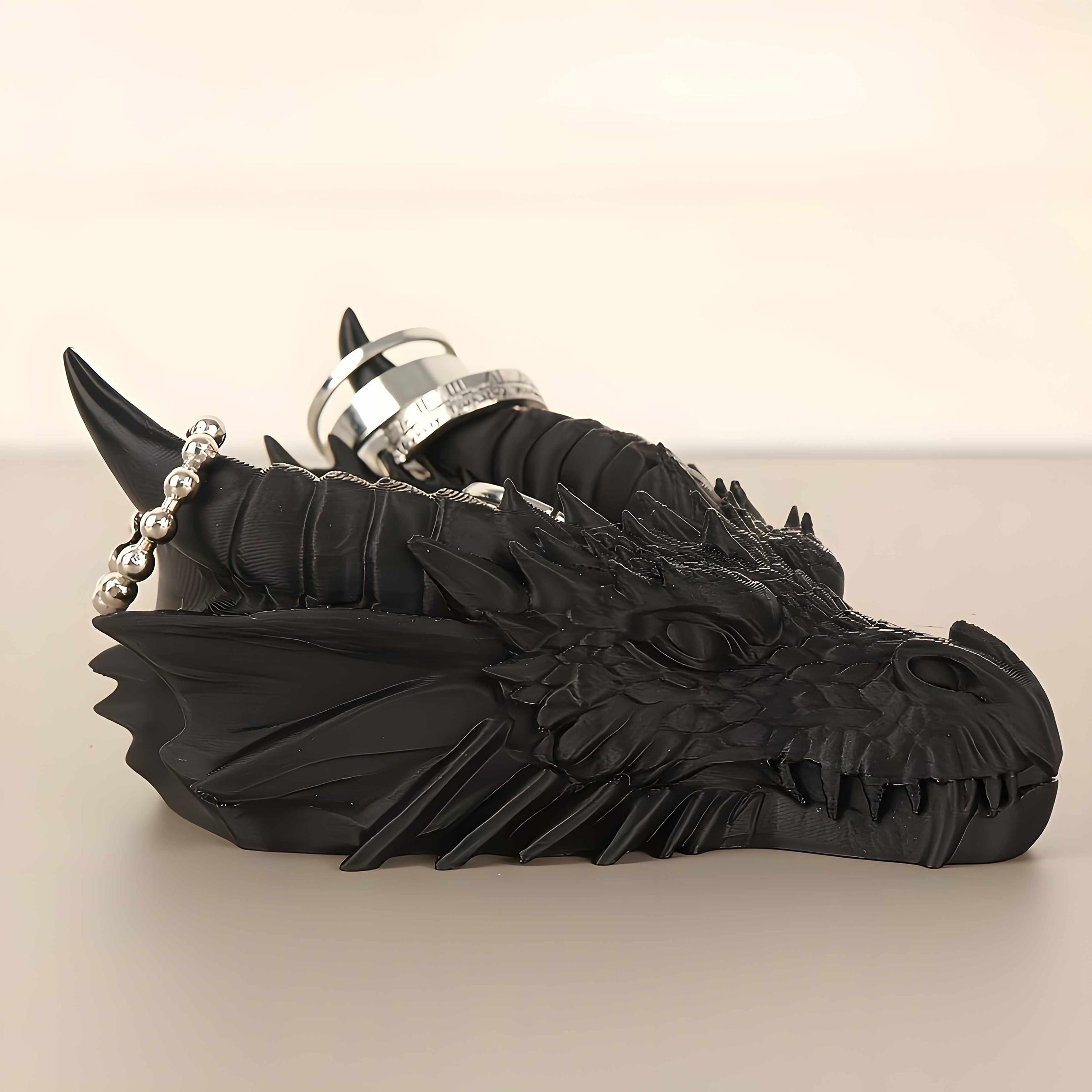 Gothic Dragon Head Jewelry Storage Tray, Dark Style Desktop Decor, Ring Necklace Display Stand, Practical Desk Organizer, Cool Decoration
