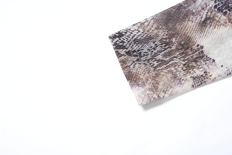 DOUCIU Mature Sexy Hot Nightclub Bar Party Social Women'S Thin Mesh Printed See Though  Long Draped Straight Long-Sleeved Dress