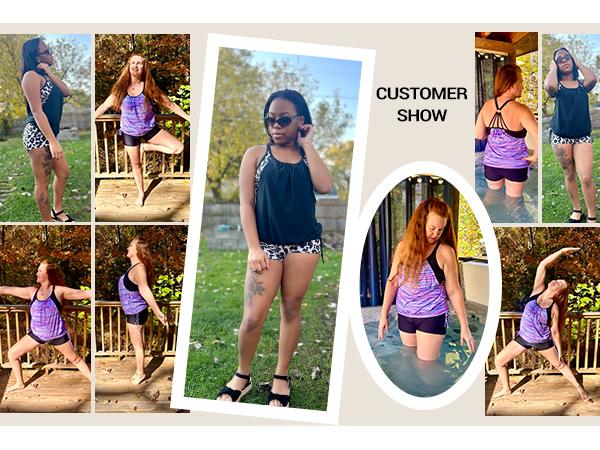 Holipick Womens Tankini Swimsuits Two Piece Tummy Control Bathing Suits Blouson Tankini Top with Sporty Boy Shorts Plus Size Tankini Swimsuits for Women Swimwear Swimsuits for Curvy Women