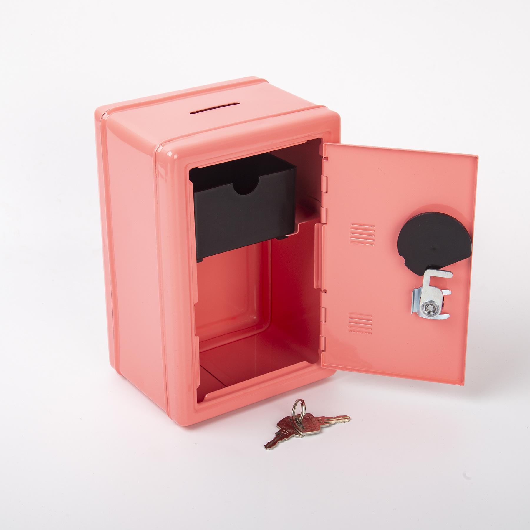 Mini Safe Piggy Bank, Creative Metal Storage Box with Password & Key Lock, Cash & Coin Organizer