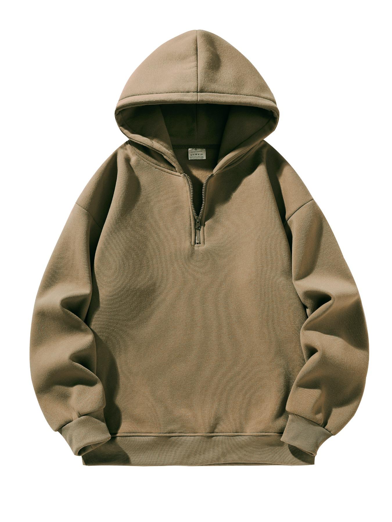 Men's Plain Half Zip Drop Shoulder Essentials Hoodie, Regular Fit Fitted Casual Long Sleeve Hooded Sweatshirt for Fall & Winter, Men's Clothes for Daily Wear