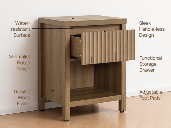 SICOTAS Fluted Night Stand Set of 2, Farmhouse Bedside Tables with Drawer and Open Shelf – Boho Bedroom Nightstands for Storage, Large End Tables with Vintage Design, Sturdy Engineered Wood Accent Furniture for Home Decor SICOTAS Fluted Night Stand Set of 2, Farmhouse Bedside Tables with Drawer and Open Shelf – Boho Bedroom Nightstands for Storage, Large End Tables with Vintage Design, Sturdy Engineered Wood Accent Furniture for Home Decor