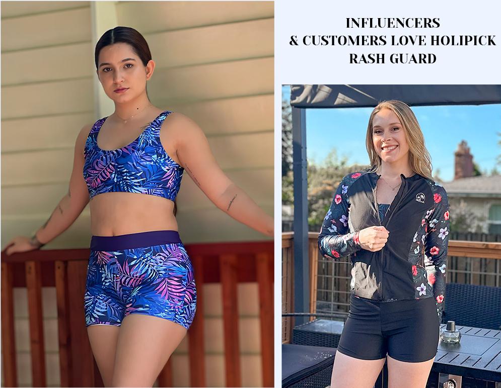 Holipick Long Sleeve Swimsuits for Women - Three Piece Rash Guard with Shorts Zipper SPF Swim Shirt with Built in Bra