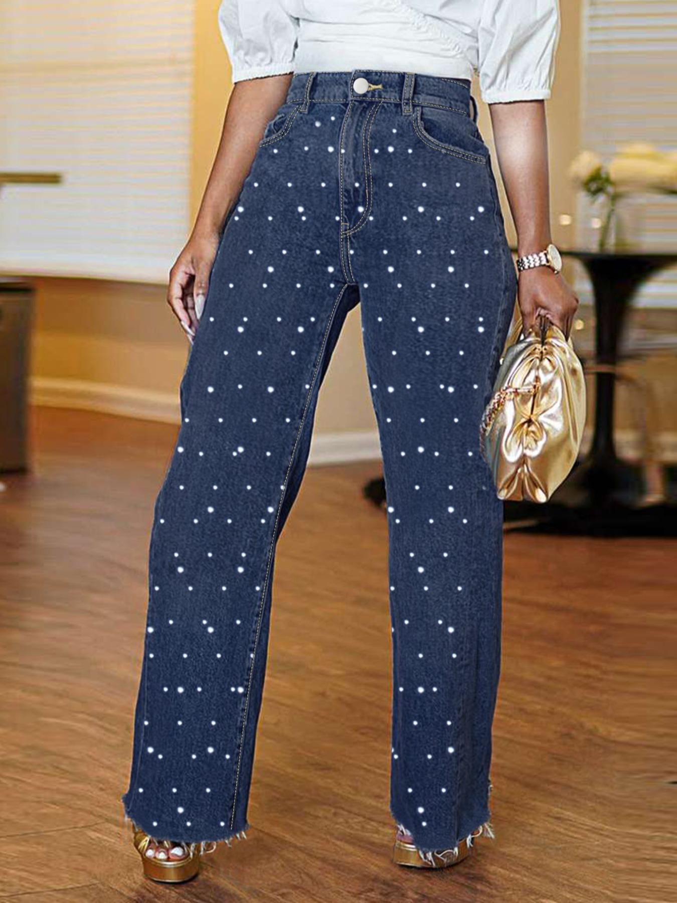 Women's Loose Fit Wide Leg Jeans, Casual All-Season Denim Jeans, Elastic Fabric for Daily Wear & Dates, Comfortable Water Wash Design, Stretchy