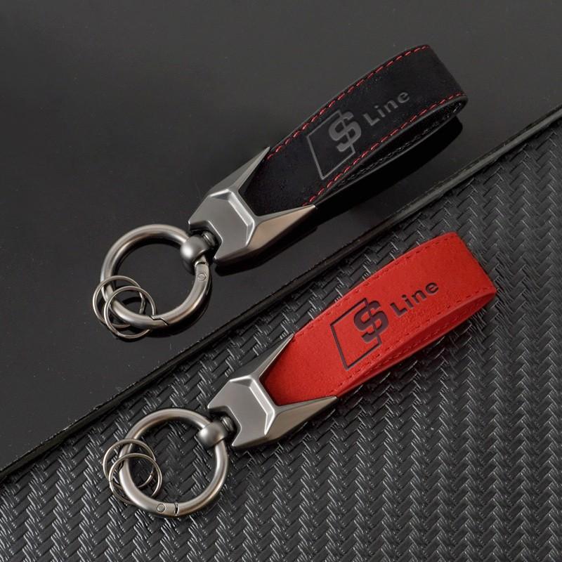 Suede Leather Motorcycle Emblem Keychain, Auto Logo Keyring for Audi Sline A1-A8l & Tt Models, Perfect Gift for Friends