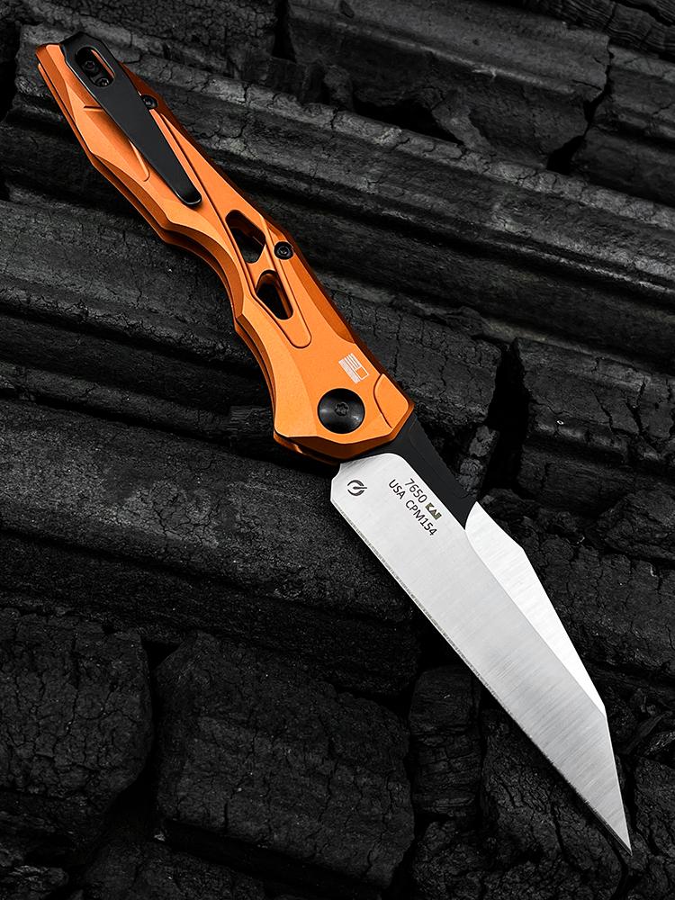 7650 Launch 13 Folding Pocket Knife 3.5" CPM-154 Stainless Steel Wharncliffe Blade, Orange Anodized Aluminum Handles Outdoor Hiking self defense tactical knife Camping Fishing Tools Knife EDC Knife