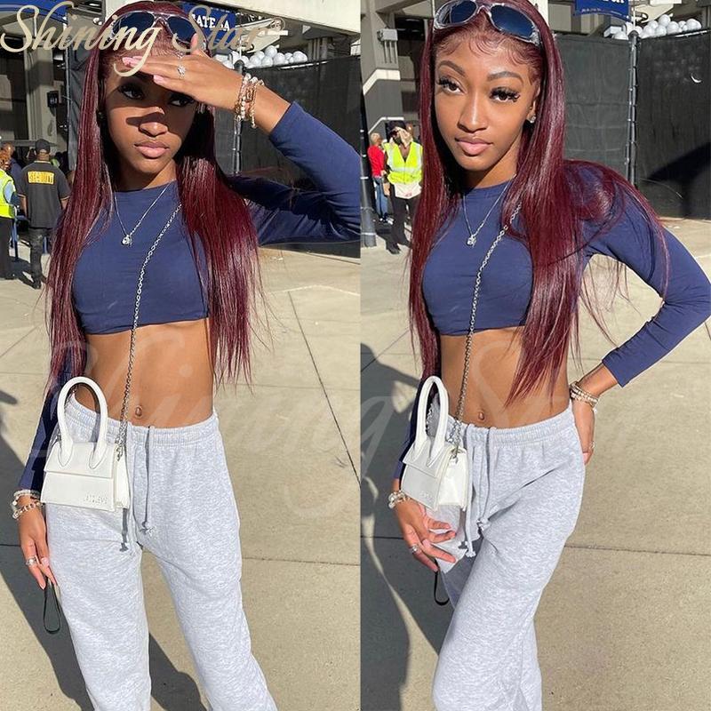 Peruvian Straight Hair Burgundy Lace Front Wig Human Hair Wigs for Women 99J Red Blonde Colored Wigs 180% Density 13*4 Human Hair Deep Part Wig on Sale