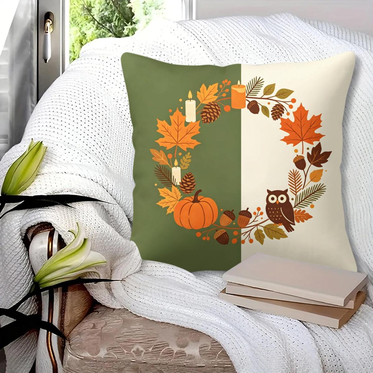 Spooky Halloween Ghost Throw Pillow, featuring bat, bare tree and crescent moon night print, soft durable decorative pillow perfect for sofa, couch, bedroom, living room halloween party decor, comes with pillow insert