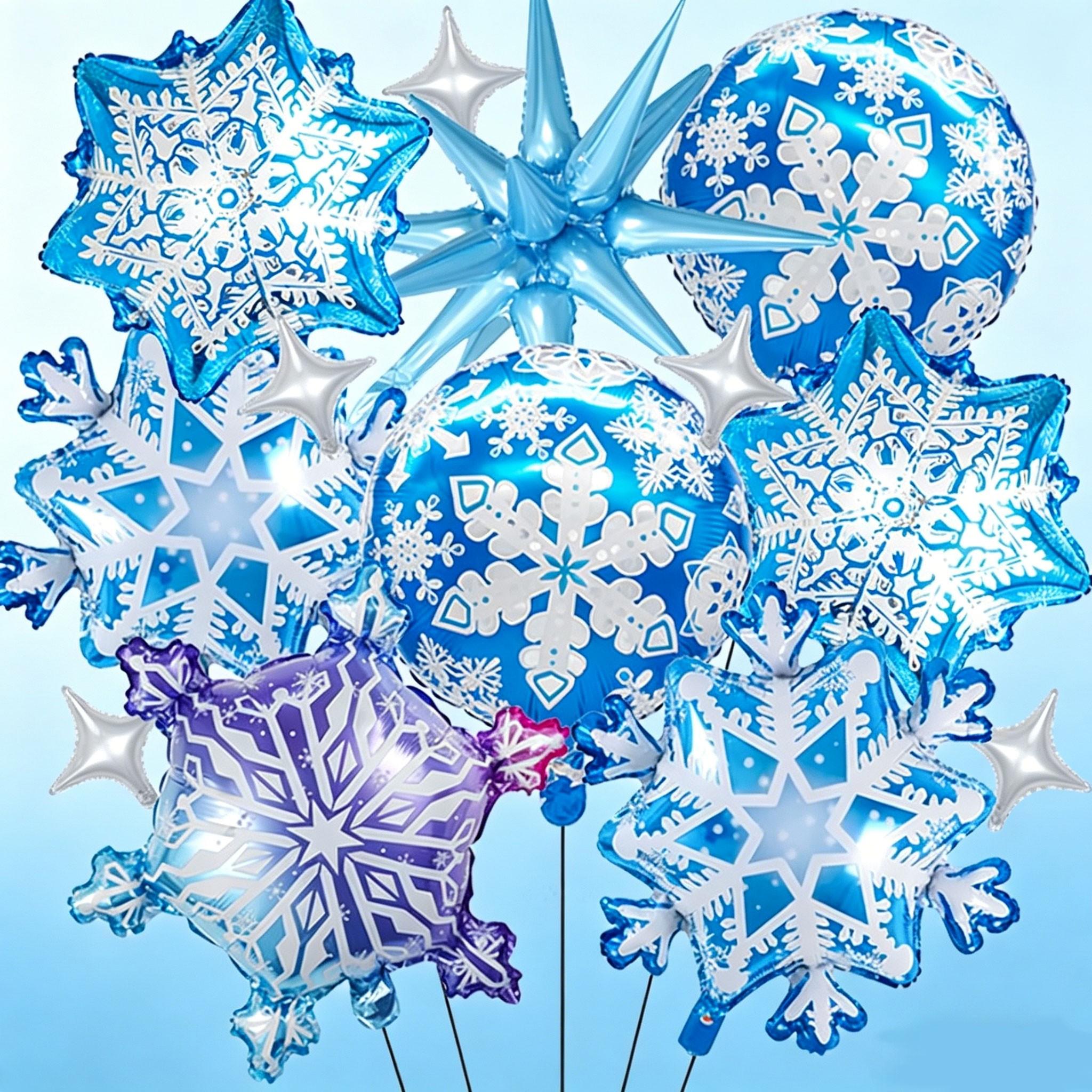 18 Inch Snowflake Aluminum Foil Balloons Party Set, Winter Wonderland Decor, Includes Explosive Stars, Perfect for Kids' Parties, Christmas, Cosplay
