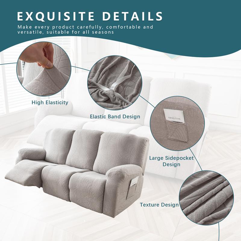 Recliner Sofa Covers Stretch Jacquard Couch Covers for Recliner Slipcovers 3 Cushion Soft Protector with Pocket Waterproof Fabric Non-Slip Design 8-Piece Set for Living Room #TikTokShopBlackFriday