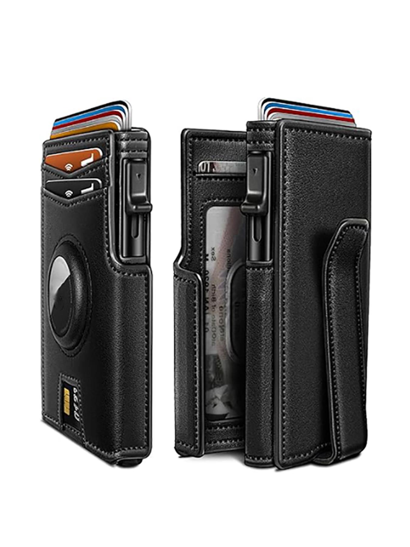 Men's Small Wallet Metal Automatic Card Holder ID Case Rfid Anti-Theft Credit Card Clip Airtag Compatible Lost Prevention Purse