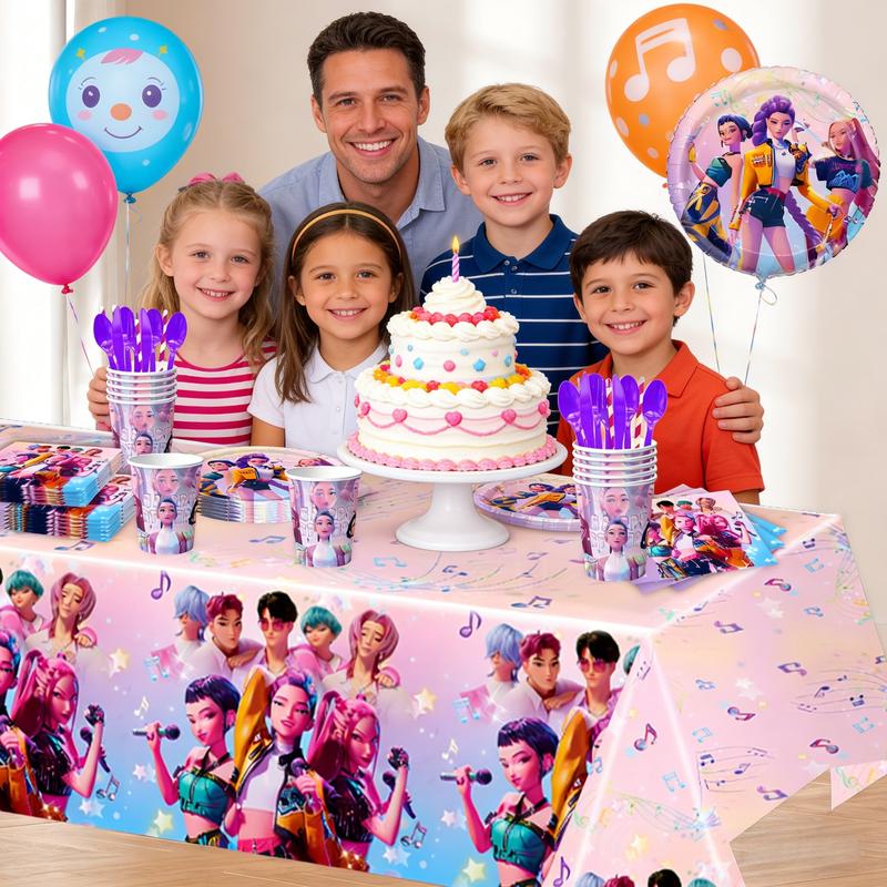 K-Pop Hunter Girl Party Tablecloth, Disposable Waterproof Stain-Resistant Table Cover, Perfect Gift for Friends and Couples