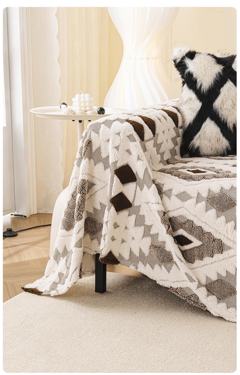 1 Piece Boho Plush Sofa Cover Blanket Couch Cover | Geometric Pattern | Multi-Color Multi-Size | Pet-Friendly Anti-Scratch Sofa Scarf | 4-Season Universal Sofa Throw | Stain-Resistant Washable Furniture Cover | Living Room Bedroom Dining Office |