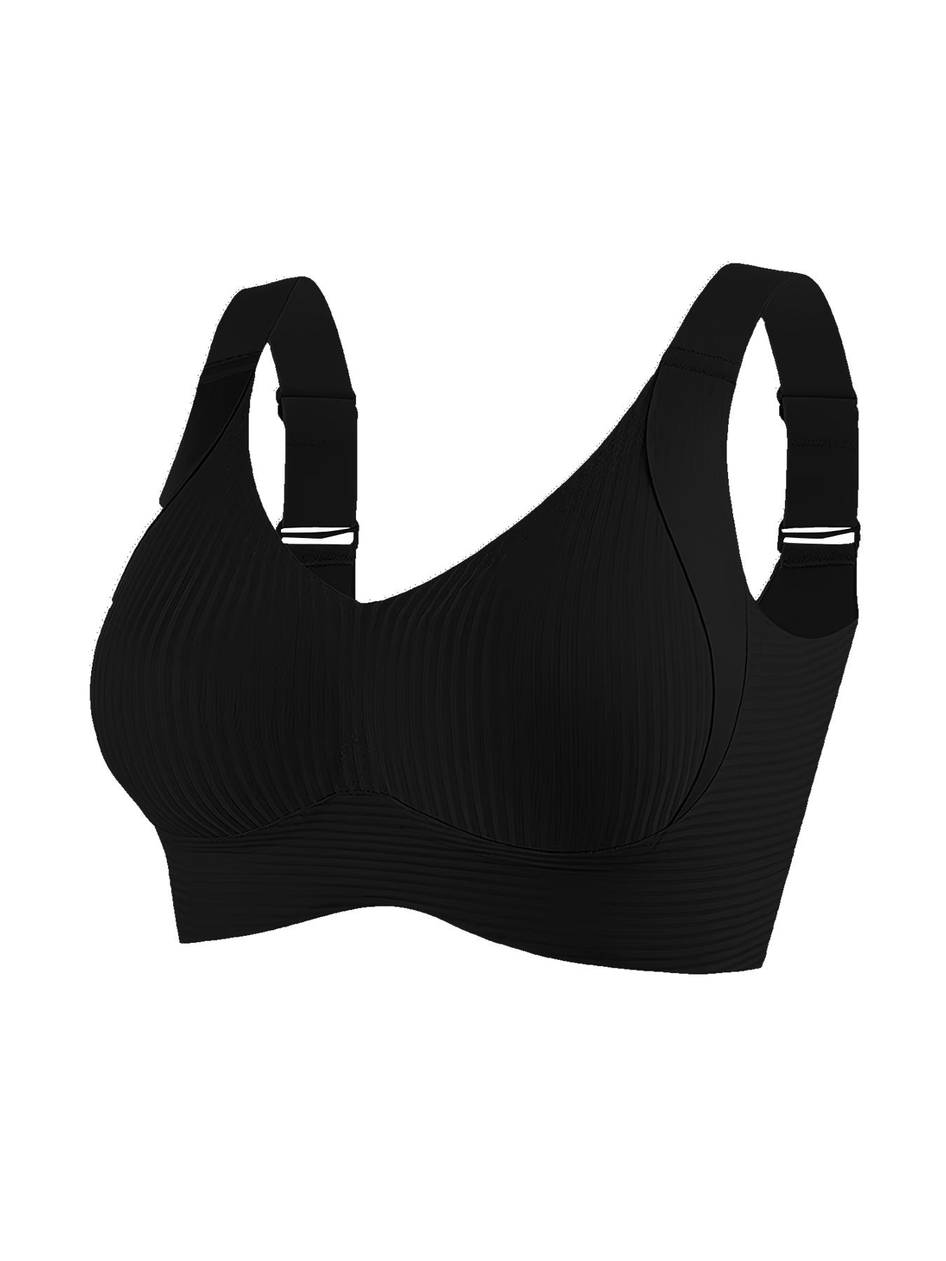 Women's Seamless Wireless Bra, Adjustable Wide Shoulder Straps, Comfortable Breathable Daily Wear, Ribbed Stripe Design