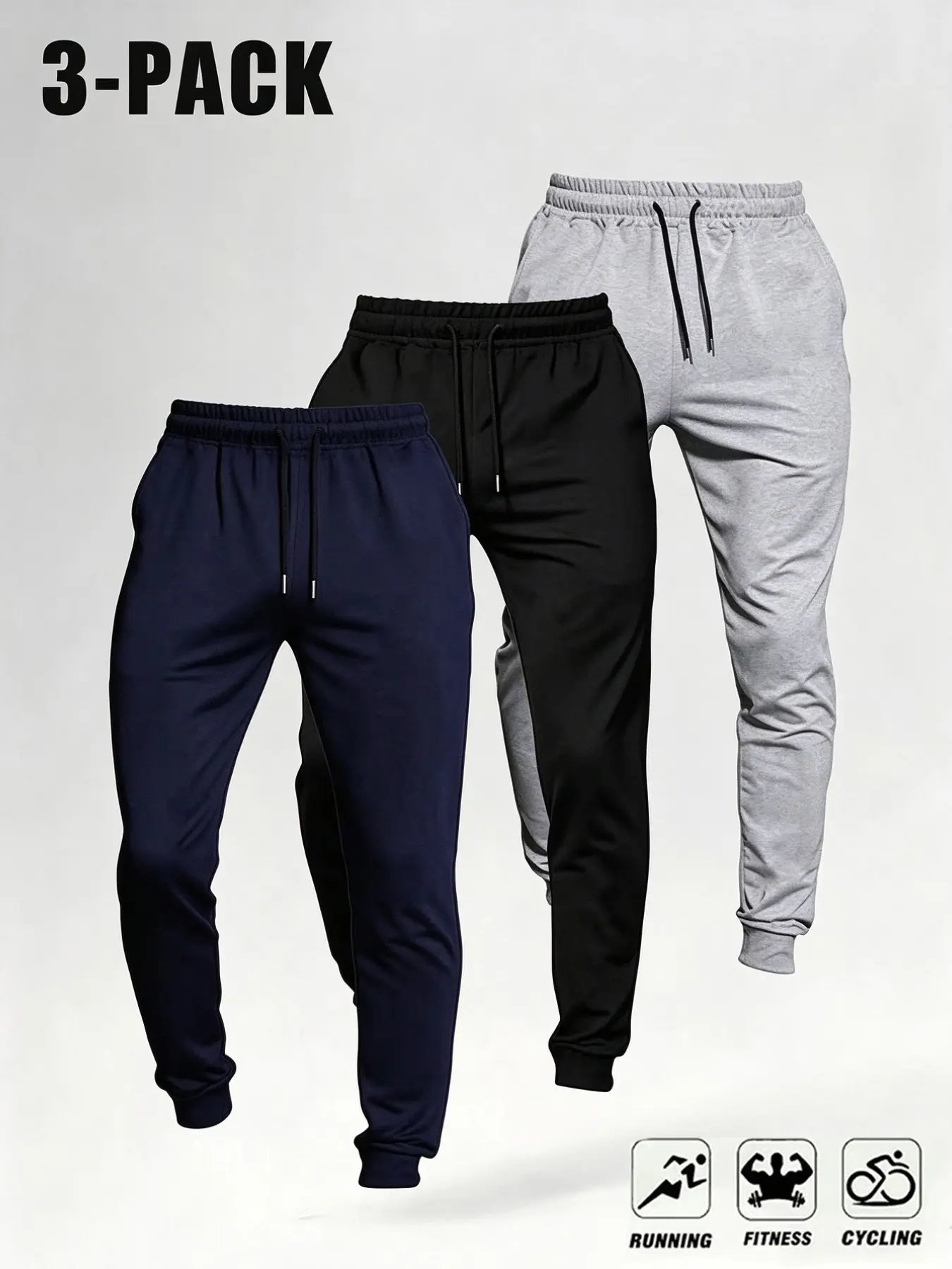 Men's 4-Pack Lightweight Jogger Pants, Drawstring Waist, Quick-Dry Breathable, Casual Sportswear, Ideal for Outdoor Activities, Running, Commuting