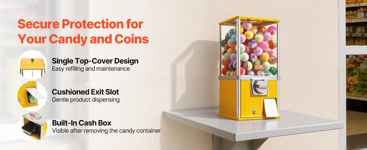 VEVOR Gumball Machine, 21 inch Height Candy Vending Machine Dispenser, 25-Cent Vending Machines for Shopping Malls, Supermarkets, Amusement Parks, Arcades, Holds Up to 180 1.77 inch Spherical Candies VEVOR Gumball Machine, 21 inch Height Candy Vending Machine Dispenser, 25-Cent Vending Machines for Shopping Malls, Supermarkets, Amusement Parks, Arcades, Holds Up to 180 1.77 inch Spherical Candies