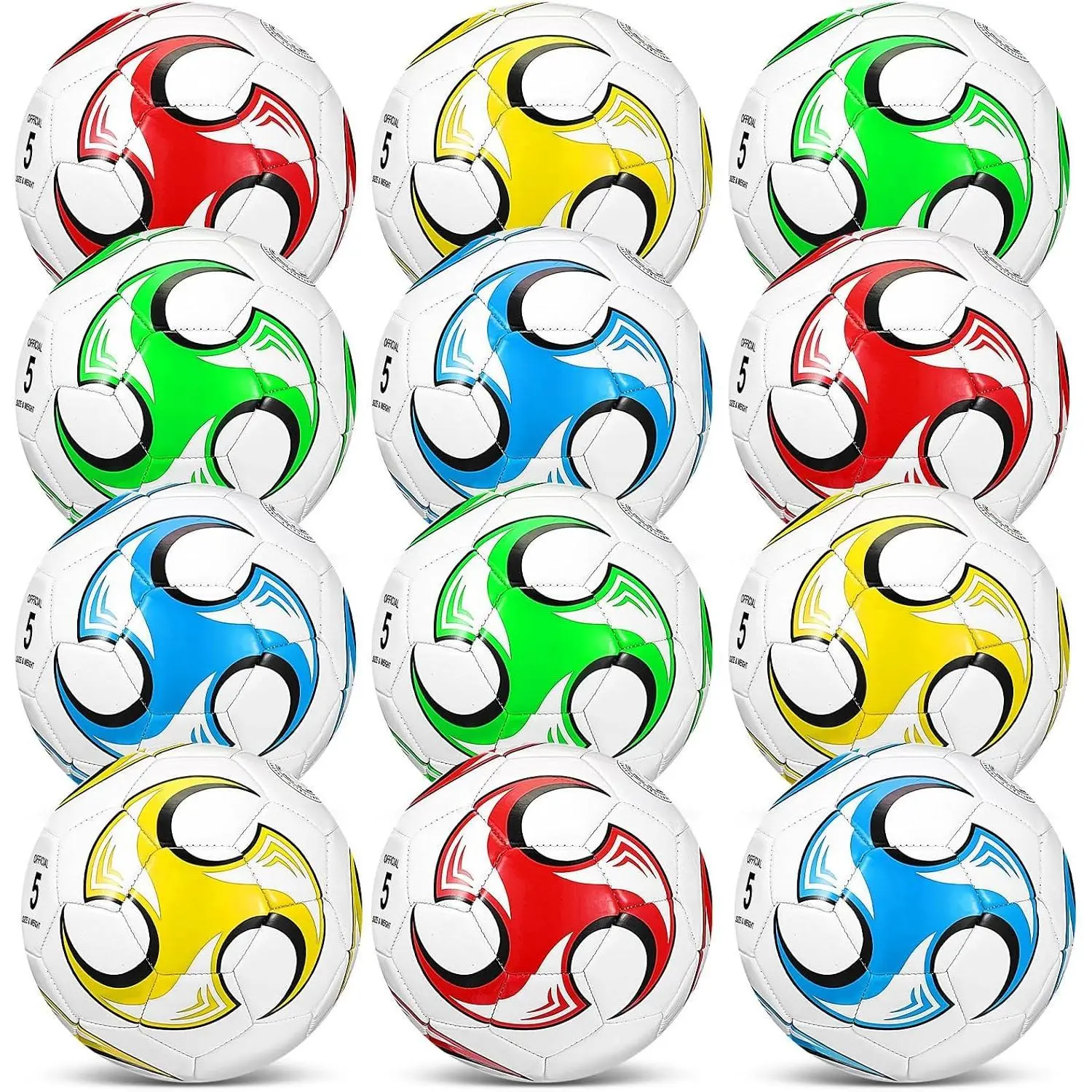 Lenwen 12 Pcs Soccer Balls with Pump Bulk Official Size 5 4 3 Kids Teens Adult Indoor Outdoor Sports Soccer Gift for Play Training Gift Party Back to School