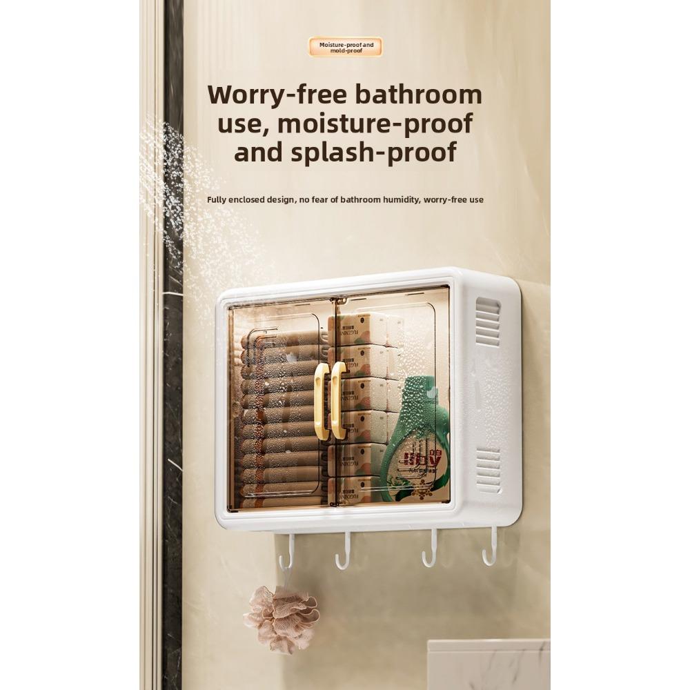 Dustproof Wall-mounted Storage Box for Toiletries, Tissue, Shower Gel, Shampoo, etc., No-drill Wall-mounted Storage Box for Bathroom, Toilet, and Shower Room