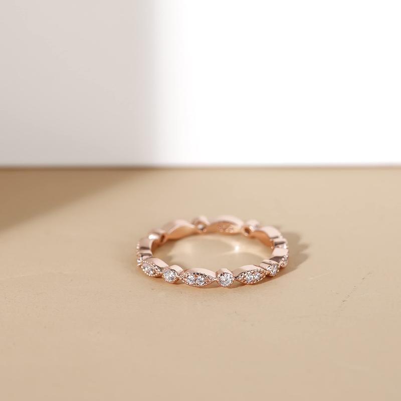 EAMTI 925 Sterling Silver Wedding Band for Women Cubic Zirconia Marquise & Round Milgrain Full Eternity Stackable Ring