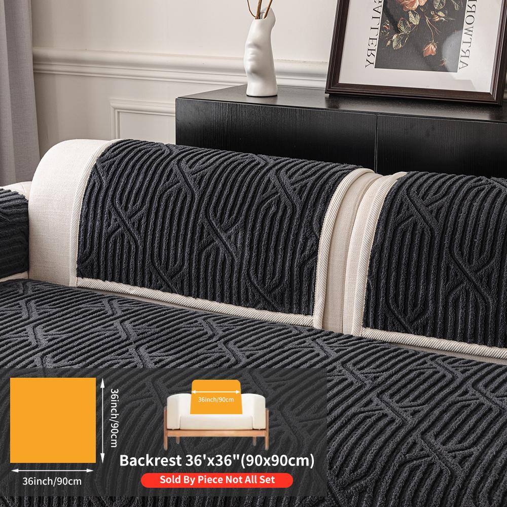 Comfortable Cross-Stitch Plush Sofa Cushion, Thick Soft Pet-Friendly Universal Sofa Protector, Non-Slip Faux Fur Chair Cover for Living Room Bedroom Office Decor