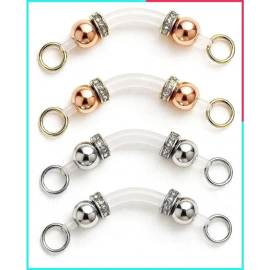 2 Pairs Adjustable Non-Piercing Silicone Nipple Rings – Fake Nipple Piercing Jewelry with Silver & Gold Beads, Pain-Free Unisex Adult Body Jewelry