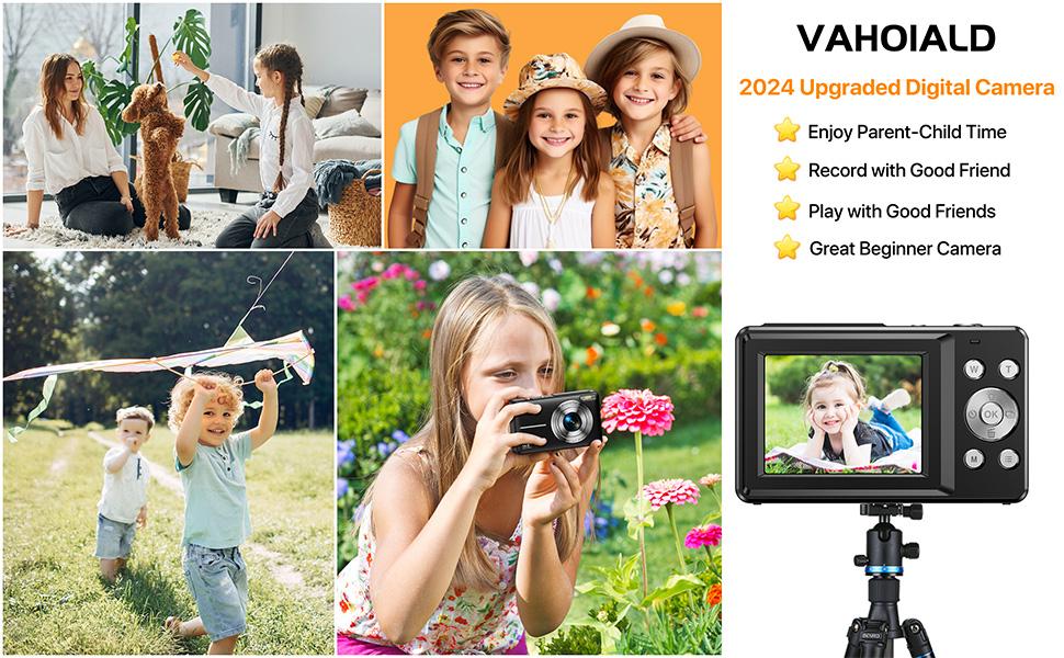 Small Digital Camera, Pocket Size Instant Vlogging Camera with 32GB SD Card & Wrist Strap, Self Timer, Anti-Shake, 16X Digital Zoom, FHD 1080P Point & Shoot Camera for Daily Photography, Perfect Holiday Gift for Adults, Teens & Kids【Deep Black】